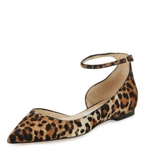 JIMMY CHOO
Lucy Leopard-Print Calf Hair Ankle-Strap Flat, Natural